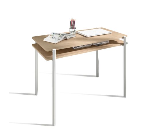 Bureau Fabriqué En Mélamine Et Métal, Modéle Levels En Couleur Chêne Clair Et Blanc