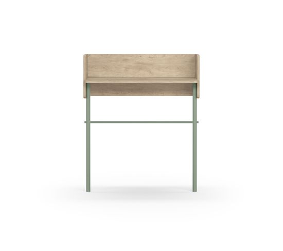 Table Console, Modèle Danish 789, En Mélamine Et Hêtre Massif. Chêne Clair-vert