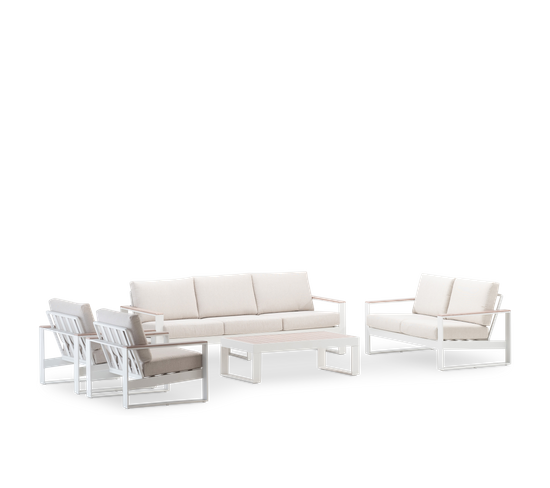 Set Jardin 7 Places Aluminium Blanc, Effet Bois - Manhattan