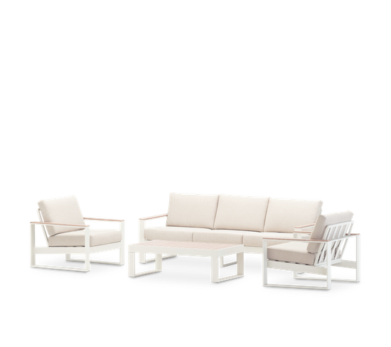 Set Jardin 5 Places Aluminium Blanc, Effet Bois - Manhattan