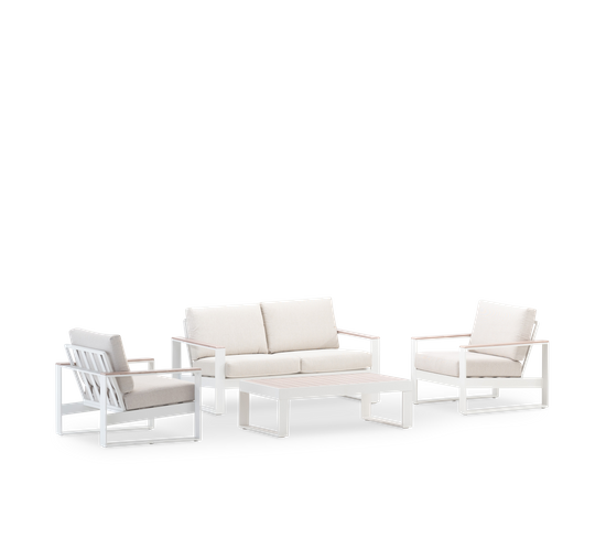 Set Jardin 4 Places Aluminium Blanc, Effet Bois - Manhattan