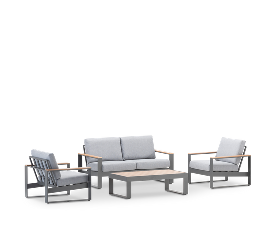 Set Jardin 4 Places Aluminium Anthracite, Effet Bois - Manhattan