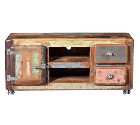 Meuble TV En Bois Authentique Recyclé Avec Poignées En Métal 56x135x40 Cm