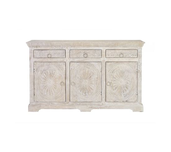 Buffet 3 Tiroirs Bois Blanc 150x40x90cm