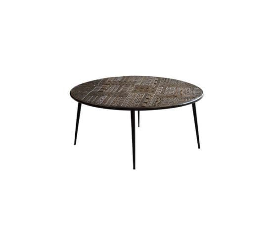 Table Basse Bois, Fer Marron 70x70x50cm - Bois-fer