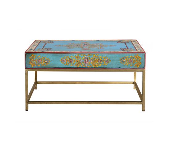 Table Basse 1 Tiroir Bois, Métal Multicolore 90x60x46cm - Bois-métal