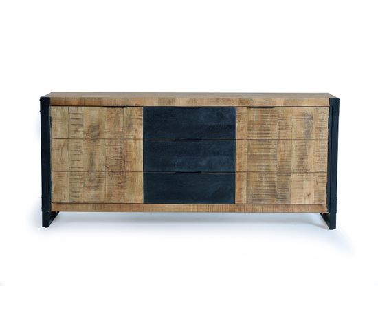 Buffet De Style Industriel - Bois De Manguier Et Métal - Coloris Naturel - 80x180x45 Cm