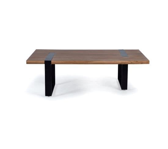 Table Basse Bois D'acacia Et Pieds En Metal- 36x115x60 Cm