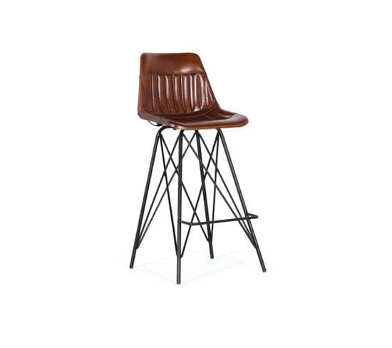 Tabouret 76x48x48cm - Métal Et Cuir