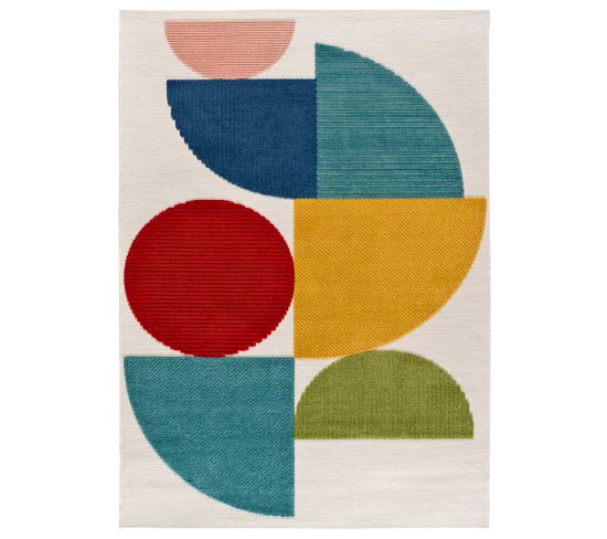 Tapis Extérieur 80x150 Cm Multicolore Rectangulaire Mila Géométrique Avec Relief