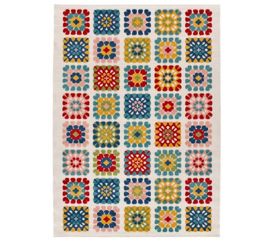 Tapis Extérieur 120x170 Cm Multicolore Rectangulaire Mila Géométrique Avec Relief