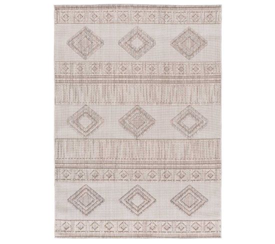 Tapis Intérieur 154x230 Cm Beige Rectangulaire Element Ethnique Avec Relief