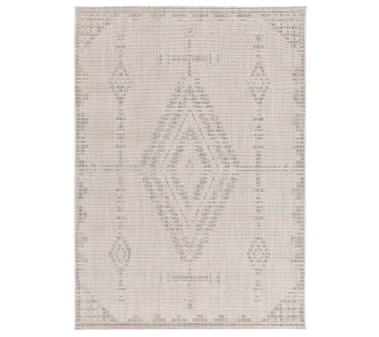 Tapis Intérieur 77x150 Cm Beige Rectangulaire Element Ethnique Avec Relief