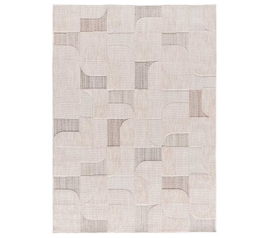 Tapis Intérieur 134x200 Cm Beige Rectangulaire Element Géometrique Avec Relief