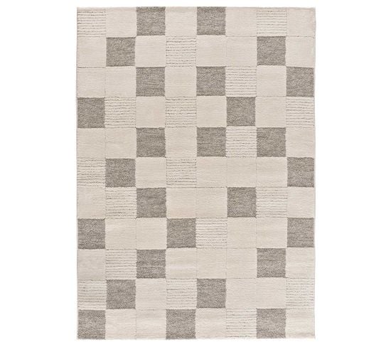 Tapis Intérieur 80x150 Cm Crème Rectangulaire Verona Géometrique Avec Relief