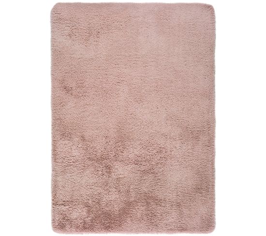 Tapis Intérieur 140x200 Cm Rose Poudré Rectangulaire Alpaca Shaggy Uni