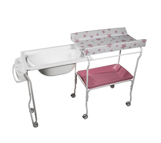 Liv Baignoire Table A Langer Chariot Sur Roulettes Rose Motif Etoile Baignoire Bebe Siege De Bain But