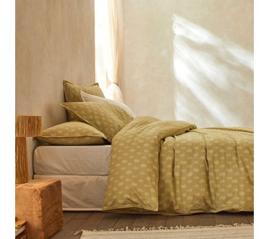 Housse De Couette 100% Percale Coton Organic Sari 200x200 Cm Jaune