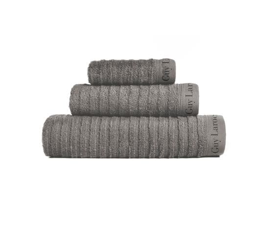 Ensemble De Bain 3 Pièces 100% Coton Palace 30x50+50x90+90x150 Cm Gris Foncé