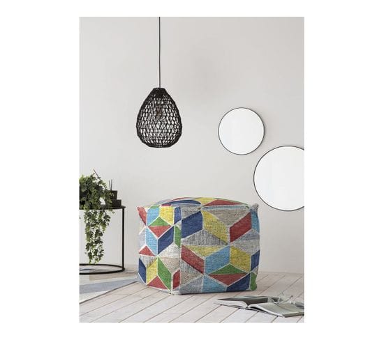 Pouf Moderne Multicolore Abstrait Alika Multicolore 50x50x50