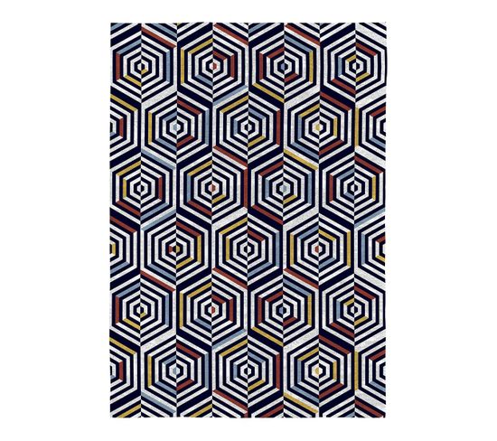 Tapis Graphique Multicolore Moderne Plat Concentric Multicolore 160x230