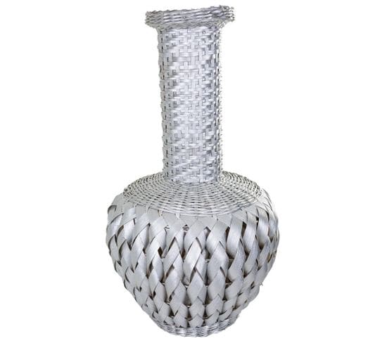 Vase En Bambou Laqué Argenté 15x38x71h