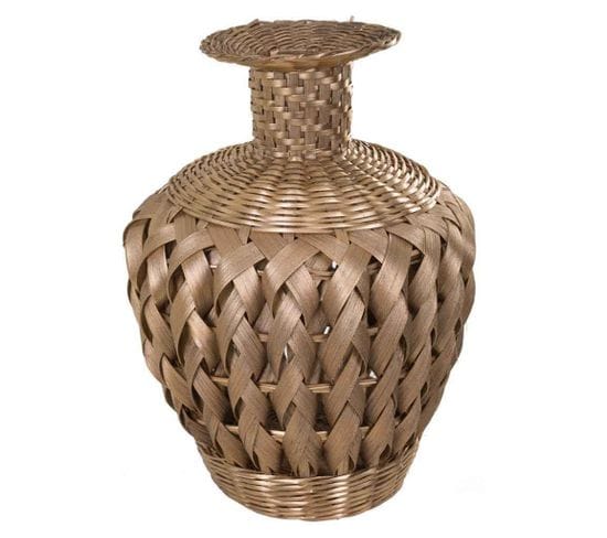 Vase En Bambou Laqué Doré 15x26x36h