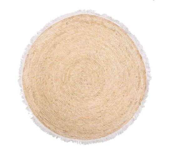 Tapis En Fibre Naturelle Tissé à La Main Beige D100x1h