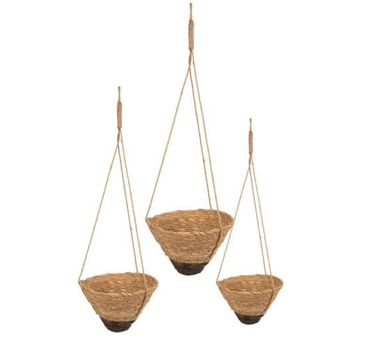 Ensemble De 3 Paniers Suspendus En Fibre Naturelle Marron