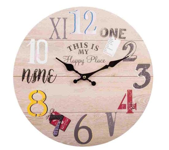 Horloge Murale En Bois Marron D34x2h