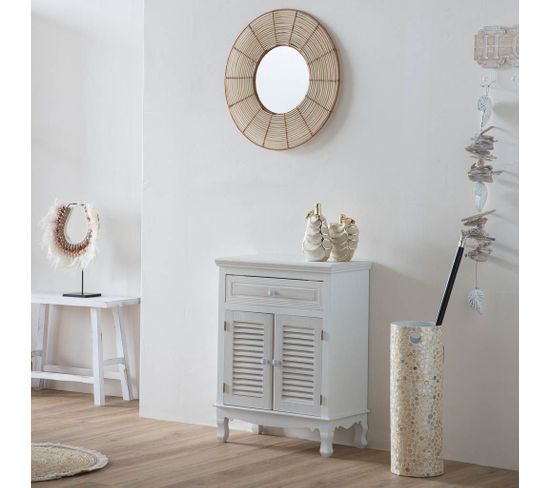 Miroir Rond En Rotin Marron 61x61x03h