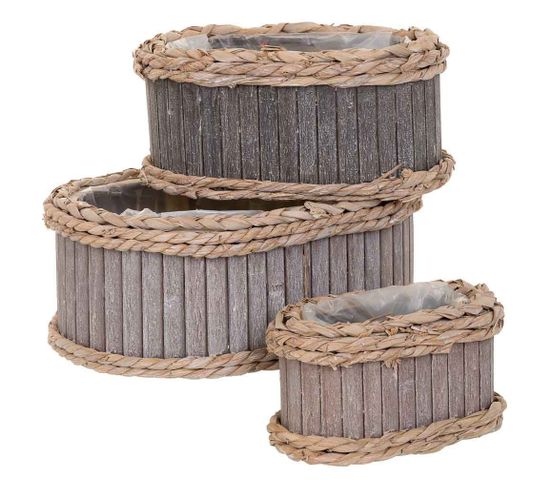 Ensemble De 3 Paniers Ovales En Bois Gris