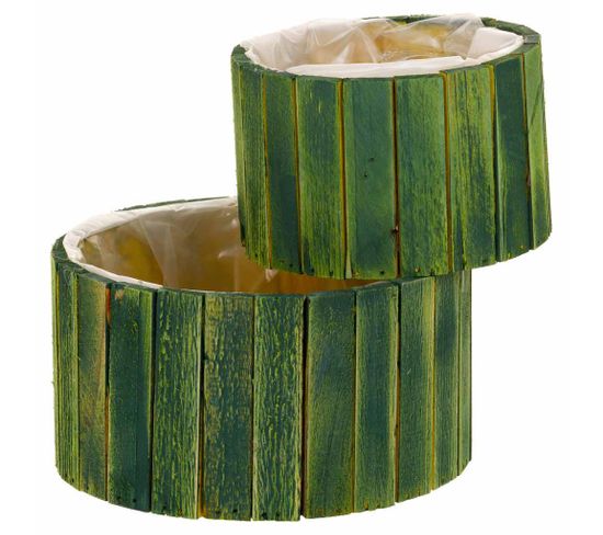 Ensemble De 2 Paniers Ronds En Bois Verts