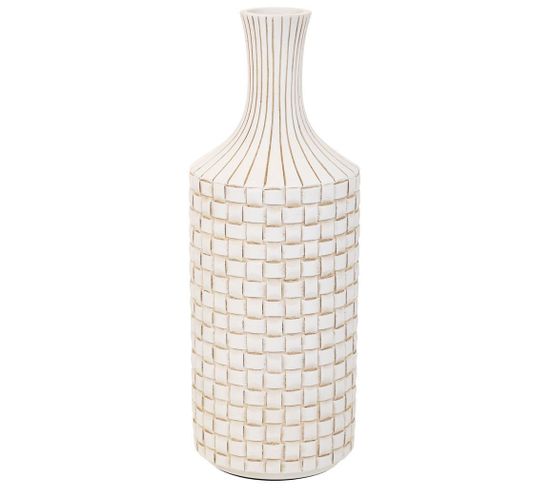 Vase En Polyrésine Blanche 14,5x14,5x39,5h