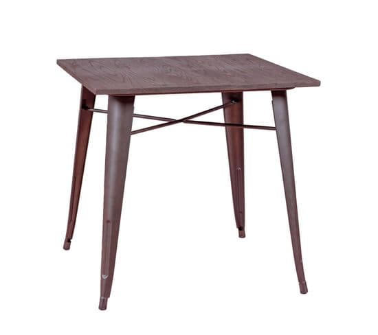 Table Industrielle En Acier  Et Bois Foncé - Bistro, Métal-foncé, H.78cm, L.80cm, P.80cm