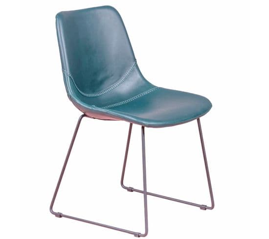 Chaise Industrielle Vintage Tapissée En Simili Cuir - City, Turquoise, H.82cm, L.49cm, P.52cm