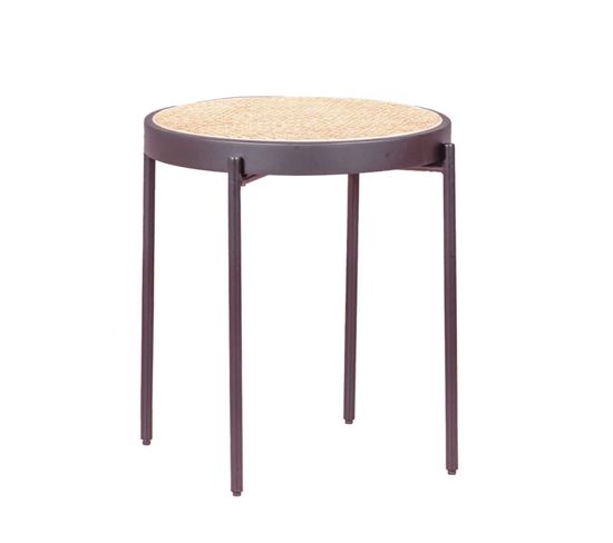 Table D'appoint Rétro Avec Détails En Rotin Naturel  - North, Noir, H.52cm, L.50cm, P.50cm