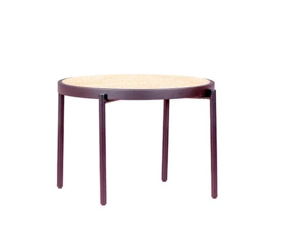 Table Basse Rétro Avec Détails En Rotin Naturel  - North, Noir, H.41cm, L.64cm, P.64cm