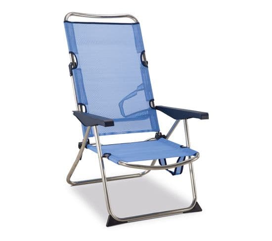 Chaise De Plage Lit Pliable Solenny 4 Positions Bleu Avec Accoudoirs 91x63x105 Cm