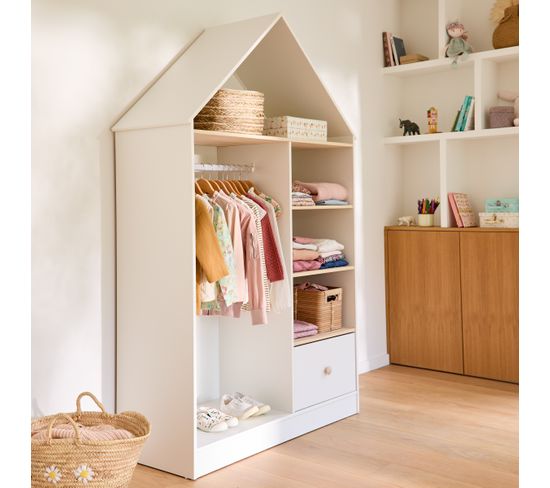 Armoire ouverte LUBA Blanc et pin massif