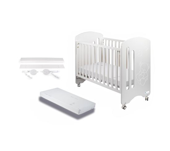 Lit Bébé Pour Matelas 60x120 Lovely Blanc Avec Kit Cododo