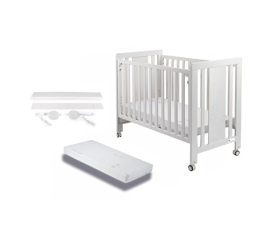 Lit Bébé Pour Matelas 60x120-monet-blanc Avec Kit Cododo