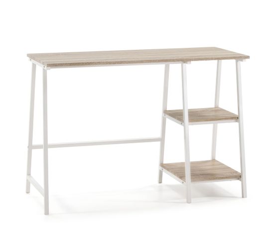 Bureau Lisboa Blanc, Table Pour PC, Style Industriel, 105 Cm Longueur