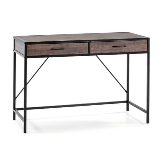 Bureau Tulum Noir 2 Rayons, Style Industriel, 110 (long) X 50 (profond) X 76 (hauteur)