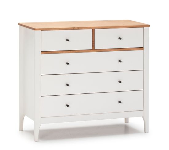 Commode Luca 5 Tiroirs Blanc/chêne, 79 Cm Longueur