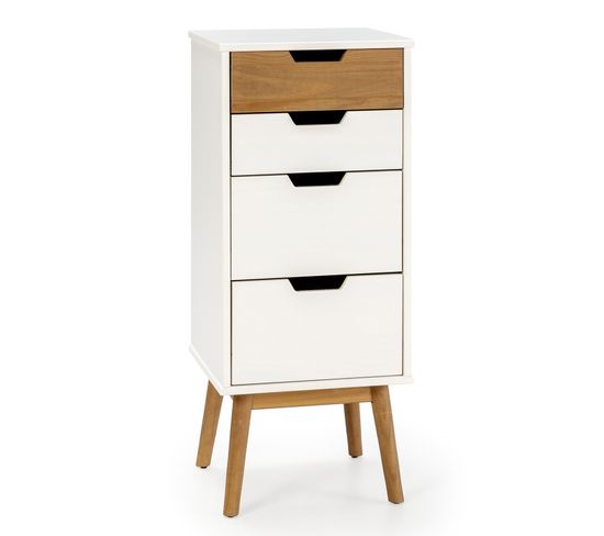 Chiffonnier Nuit Baku 4 Tiroirs Blanc/bois, 40 Cm Longueur