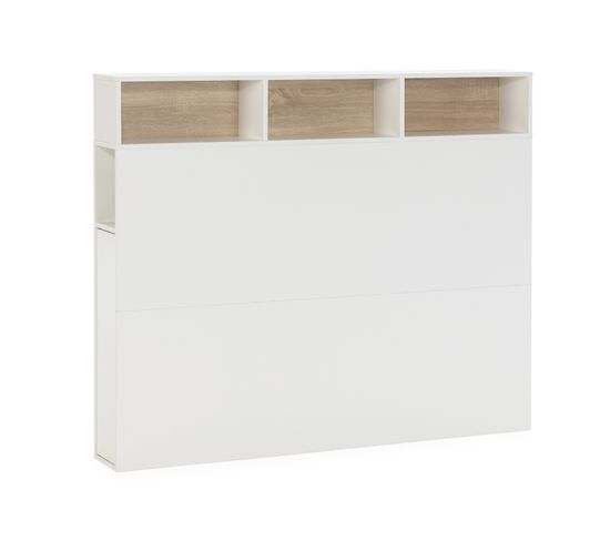 Tête De Lit Zeus 145 Cm Blanc, 2 Portes 9 Trous