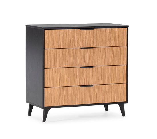 Commode De Nuit Denis 4 Tiroirs Couleur Noir/bois