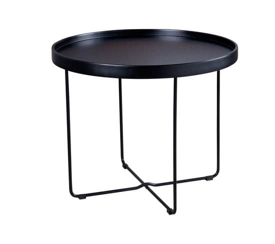 Navin - Table Basse Laquée Noire Avec Plateau Laqué Noir Et Structure Métallique Noire