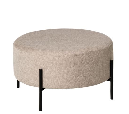 Rohan - Grand Pouf Rond Beige Avec Pieds En Métal Noir